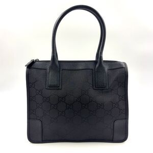 Gucci GG Pattern Leather X Nylon Canvas Black Handbag Silver 143742